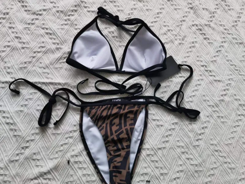 FENDI Brown Digital Print One Piece DOT Backless Spandex/Polyester Printed Sunmmer Female Adult Holiday