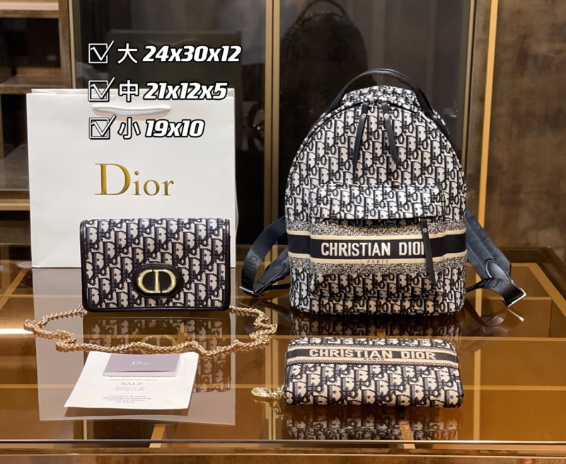 DIOR Black Fashion Letter Zipper & Hasp Embroidery Genuine Leather Women's Handbags Backpacks Wallet Combination Bags