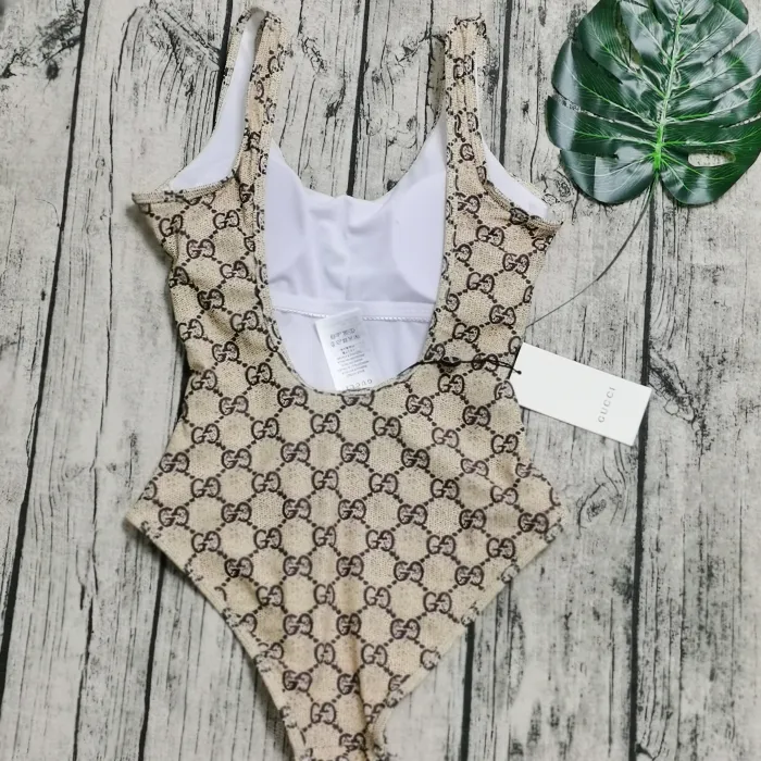 GUCCI Brown Digital Print One Piece DOT Backless Spandex/Polyester Printed Sunmmer Female Adult Holiday