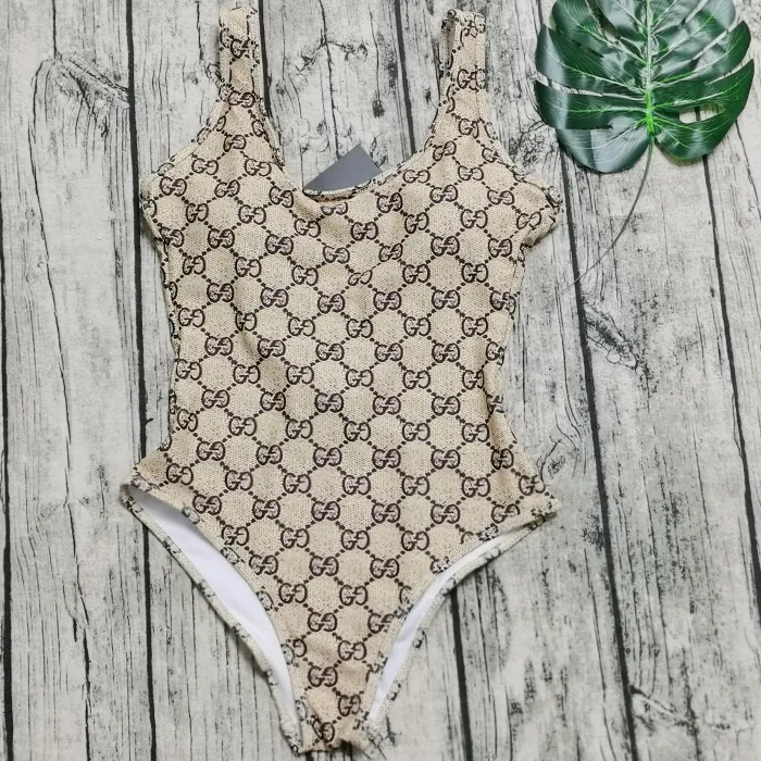 GUCCI Brown Digital Print One Piece DOT Backless Spandex/Polyester Printed Sunmmer Female Adult Holiday