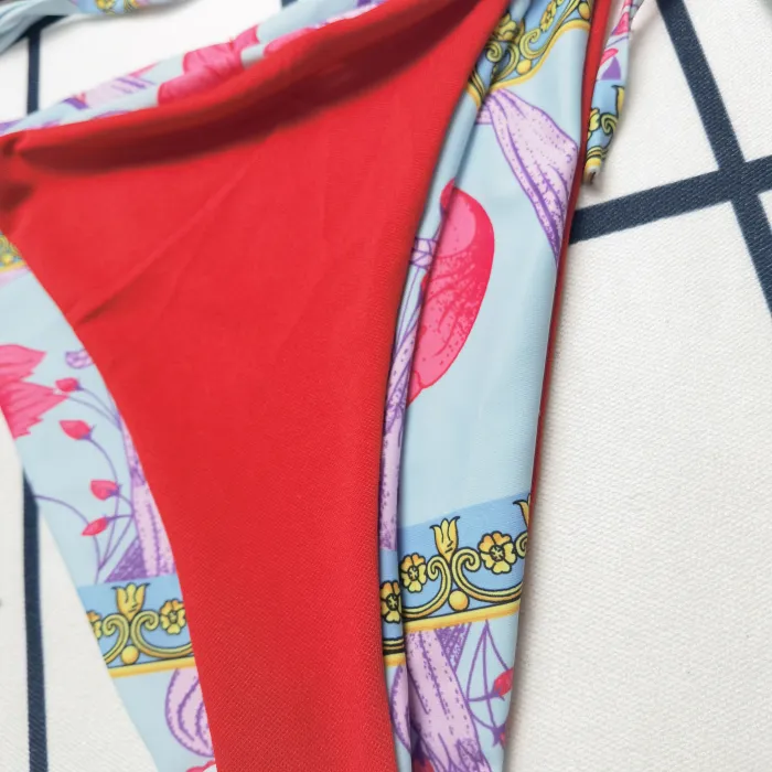 VERSACE Red Digital Print One Piece DOT Backless Spandex/Polyester Printed Sunmmer Female Adult Holiday
