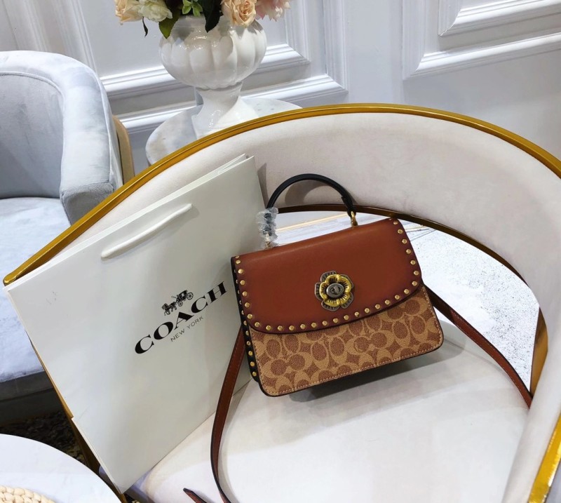 COACH Brown Fashion Lichee Zipper & Hasp letter Genuine Leather Women's Handbags Clutches Wallet Combination Bags