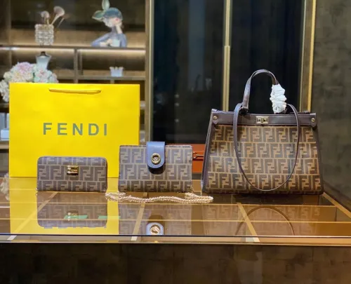 FENDI Brown Fashion Letter Zipper & Hasp Letter Genuine Leather Women's Handbags Tote Bags Wallet Combination Bags
