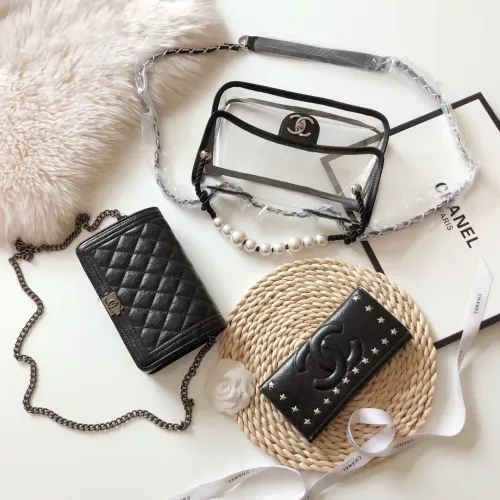 CHANEL Black Fashion Aged Calfskin Zipper & Hasp Criss-cross Genuine Leather Women's Handbags Clutches Wallet Combination Bags