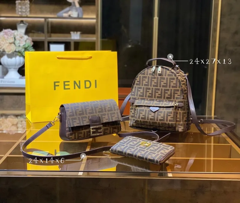 FENDI Brown Fashion Letter Zipper & Hasp Letter Genuine Leather Women's Handbags Backpacks Wallet Combination Bags
