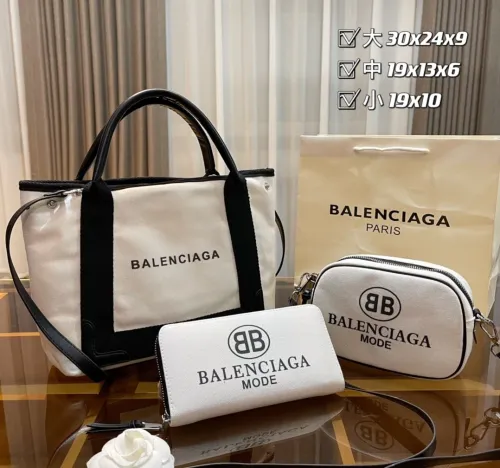 BALENCIAGA White Fashion Letter Zipper & Hasp Letter Canvas Women's Handbags Tote Bags Wallet Combination Packages