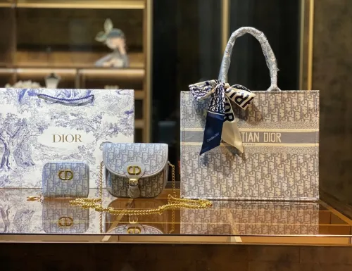 DIOR Grey Fashion Letter Zipper & Hasp Embroidery Genuine Leather Women's Handbags Tote Bags Wallet Combination Bags