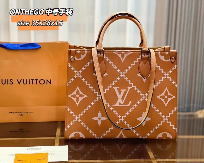 LOUIS VUITTON Orange Fashion Monogram Zipper & Hasp Letter Genuine Leather Women's Handbags Tote Bags Wallet Combination Bags