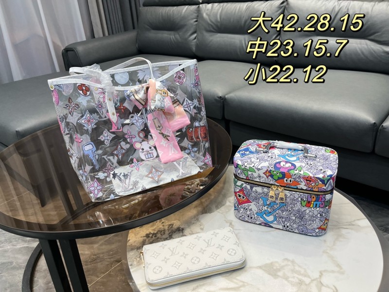 LOUIS VUITTON White Fashion Cartoon Zipper Cartoon Printing Genuine Leather Women's Handbags Cosmetic box Wallet Combination Packages