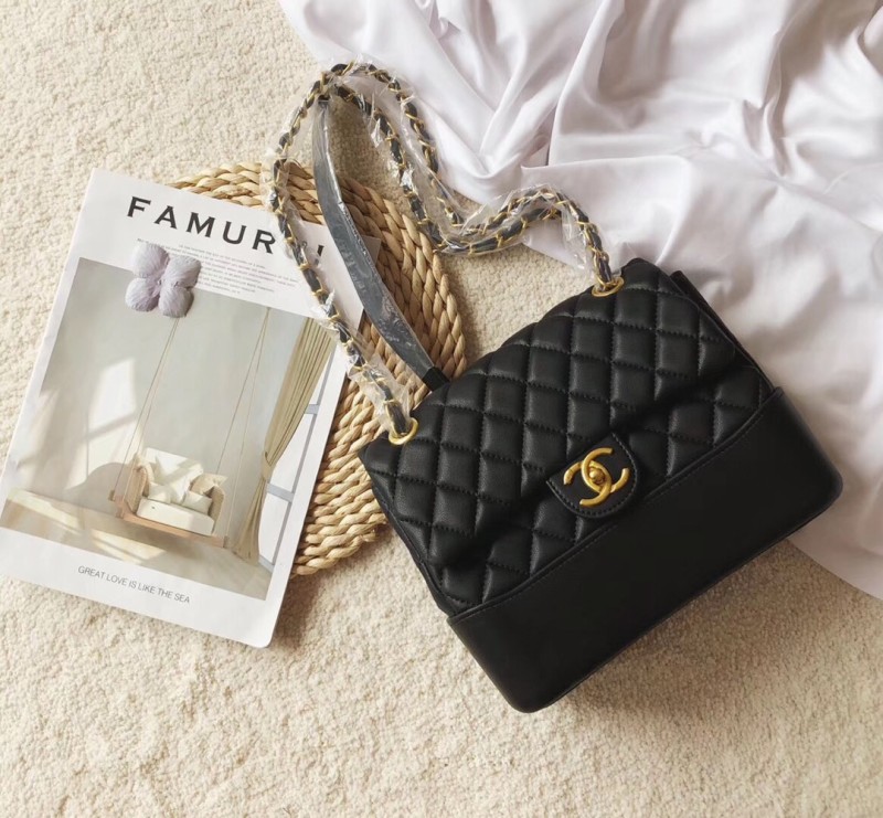 CHANEL Black Fashion Aged Calfskin Zipper & Hasp Criss-cross Genuine Leather Women's Handbags Clutches Wallet Combination Bags