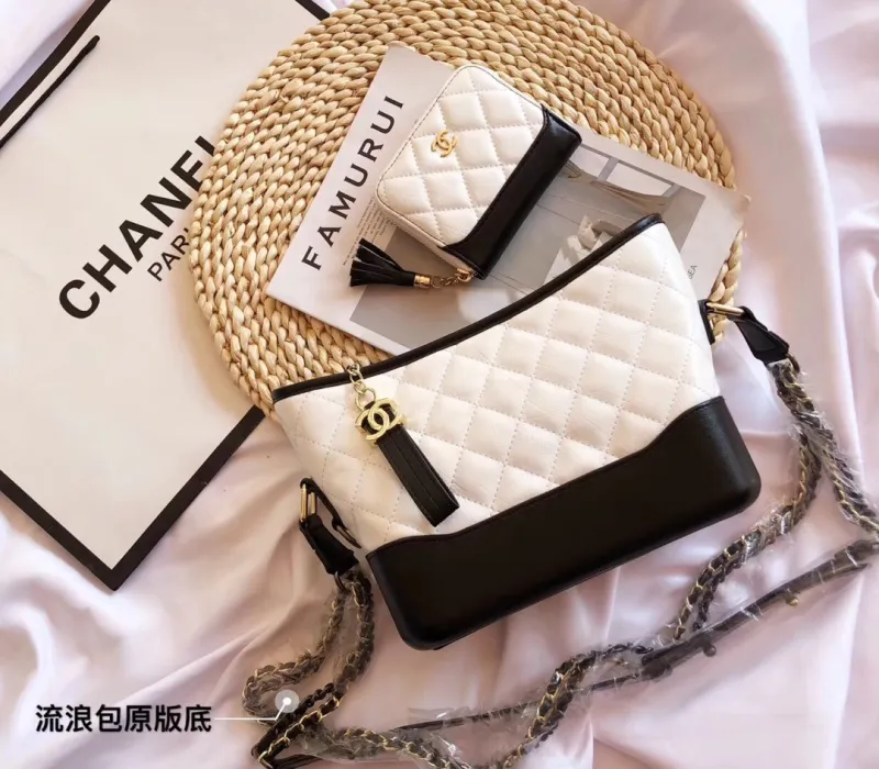 CHANEL White Fashion Aged Calfskin Zipper & Hasp Criss-cross Genuine Leather Women's Handbags Tote Bags Wallet Combination Bags