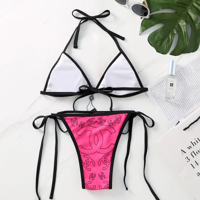 CHANEL Pink Digital Print One Piece DOT Backless Spandex/Polyester Printed Sunmmer Female Adult Holiday
