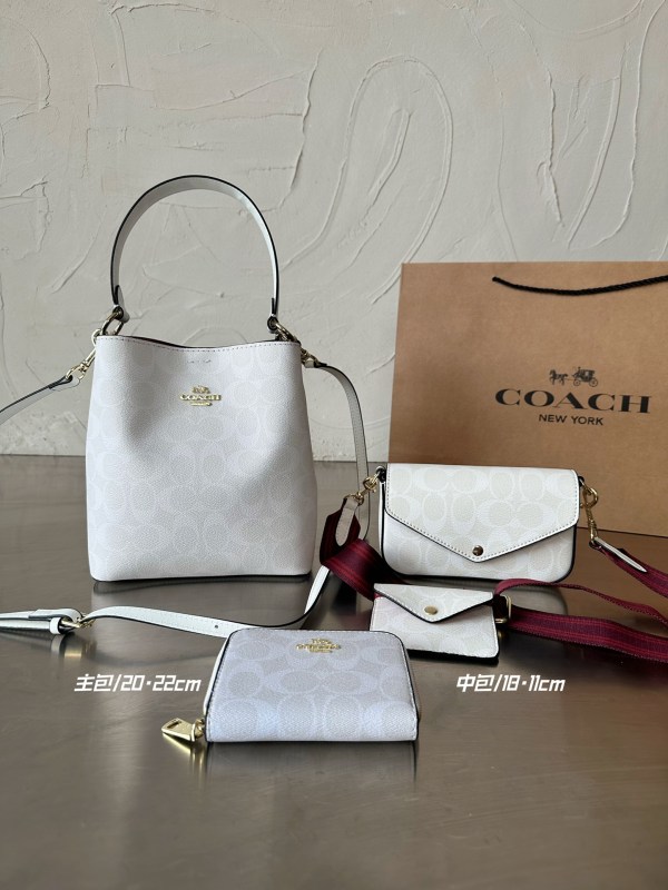 COACH White Lady Letter Zipper Letter Genuine Leather Women's Handbags Shoulder Bags Wallet Combination Packages