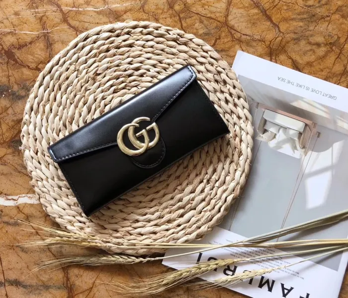 GUCCI Black Fashion Letter Zipper & Hasp Letter Genuine Leather Women's Handbags Tote Bags Wallet Combination Bags