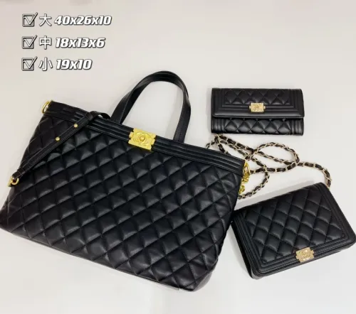 CHANEL Black Fashion Calfskin Quilted Zipper & Hasp Criss-cross Genuine Leather Women's Handbags Tote Bags Wallet Combination Bags