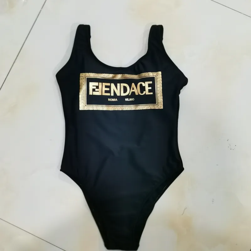 FENDI Black Digital Print One Piece DOT Backless Spandex/Polyester Printed Sunmmer Female Adult Holiday