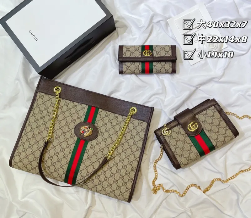 GUCCI Brown Fashion Letter Zipper & Hasp Letter Genuine Leather Women's Handbags Tote Bags Wallet Combination Bags