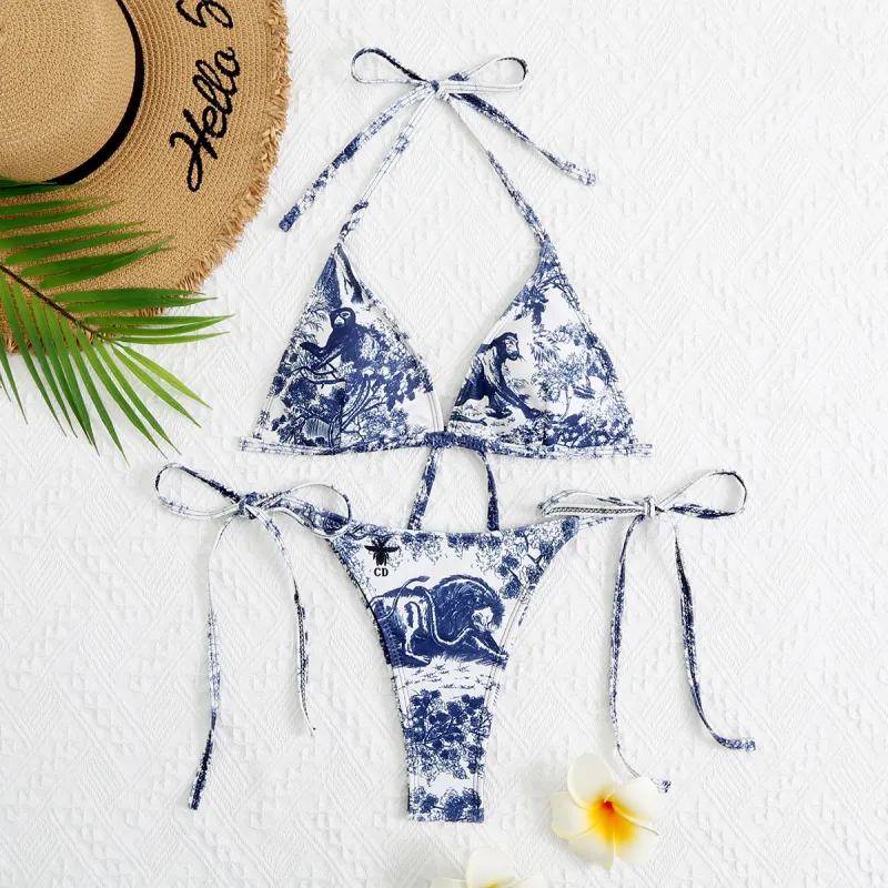 DIOR Blue Digital Print One Piece DOT Backless Spandex/Polyester Printed Sunmmer Female Adult Holiday