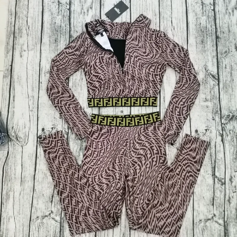 FENDI Brown Digital Print One Piece DOT Backless Spandex/Polyester Printed Sunmmer Female Adult Holiday