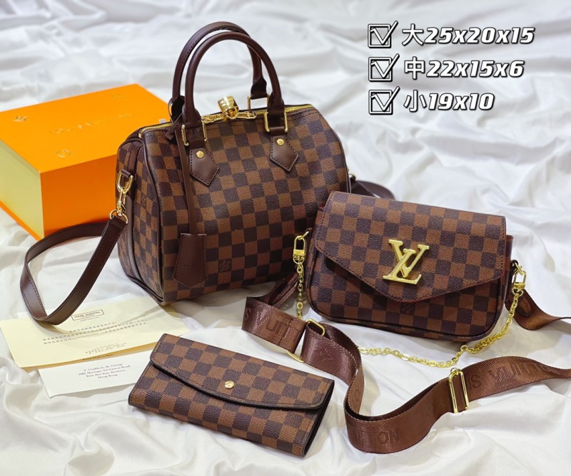 LOUIS VUITTON Brown Fashion Monogram Zipper & Hasp Letter Genuine Leather Women's Handbags Bucket Bags Wallet Combination Bags