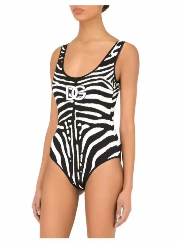 D&G White Digital Print One Piece DOT Backless Spandex/Polyester Printed Sunmmer Female Adult Holiday