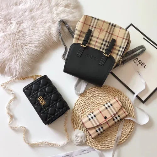 BURBERRY Black Fashion Striped Zipper Other Genuine Leather Women's Handbags Backpacks Wallet Combination Bags