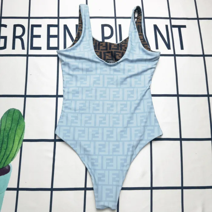 FENDI Blue Digital Print One Piece DOT Backless Spandex/Polyester Printed Sunmmer Female Adult Holiday