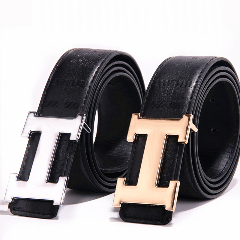 Women Men Belt 3.8cm Cowhide Leather Buckle Belt Unisex