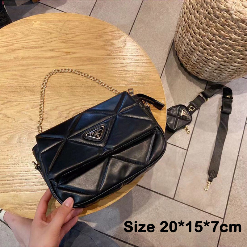 Women Leather Patchwork Bag Quilted Shoulder Bag Tote Flap Chain Handbags
