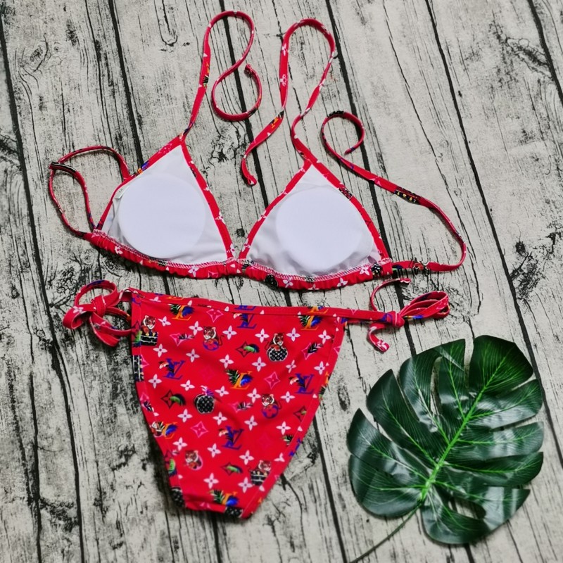 LOUIS VUITTON LV Red Digital Print One Piece DOT Backless Spandex/Polyester Printed Sunmmer Female Adult Holiday