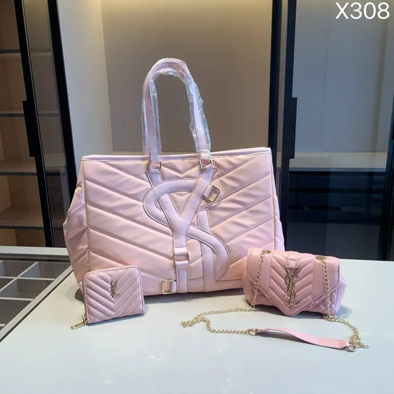 YSL Black，Pink Fashion Thread Zipper & Hasp Embroidery PU Women's Handbags Wallet Shoulder Bags Combination Packages