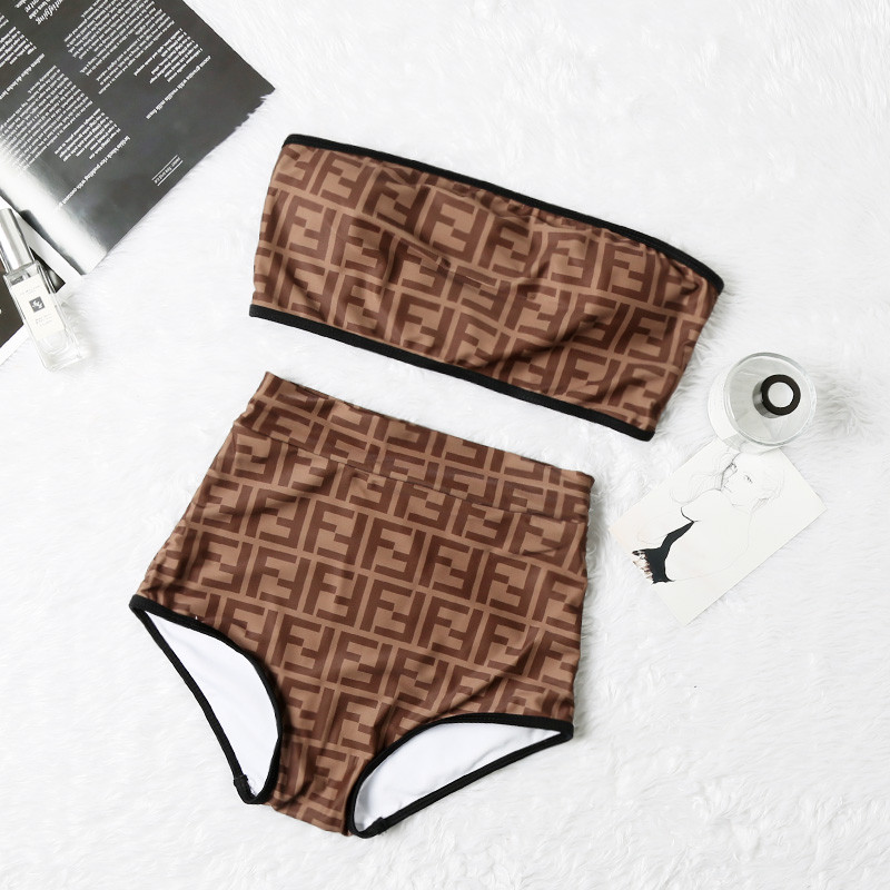 FENDI Brown Digital Print One Piece DOT Backless Spandex/Polyester Printed Sunmmer Female Adult Holiday