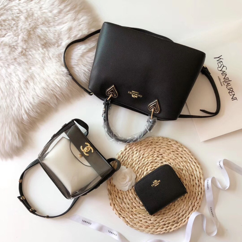 CHANEL Black Fashion Saffiano Zipper & Hasp Letter Genuine Leather Women's Handbags Messenger Bags Wallet Combination Bags