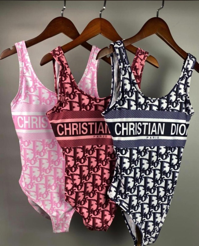 DIOR Pink Digital Print One Piece DOT Backless Spandex/Polyester Printed Sunmmer Female Adult Holiday