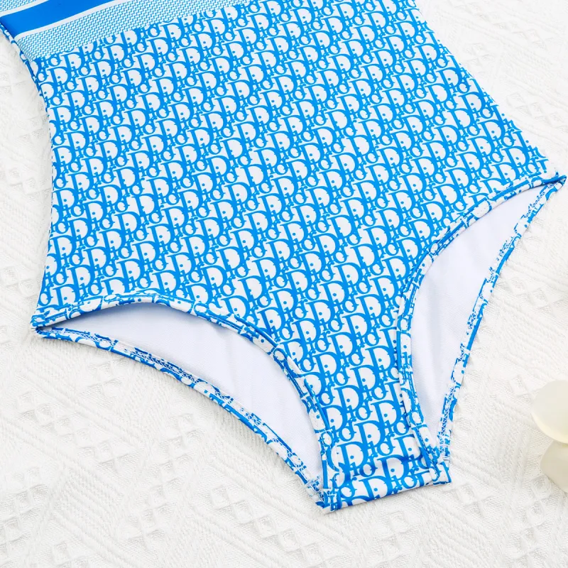 DIOR Light Blue Digital Print One Piece DOT Backless Spandex/Polyester Printed Sunmmer Female Adult Holiday