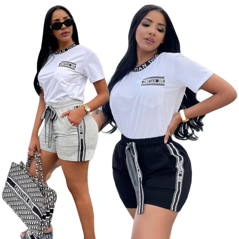 DIOR White Fashion Casual short-sleeved shorts At home A two-piece set