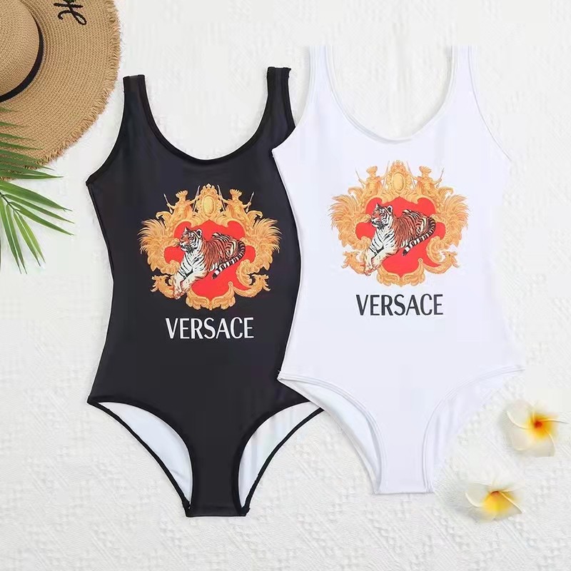 VERSACE Black Digital Print One Piece DOT Backless Spandex/Polyester Printed Sunmmer Female Adult Holiday