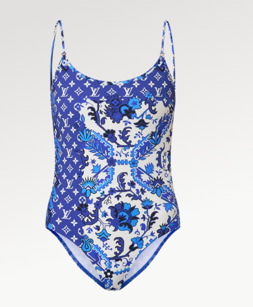 LOUIS VUITTON LV Blue Digital Print One Piece DOT Backless Spandex/Polyester Printed Sunmmer Female Adult Holiday