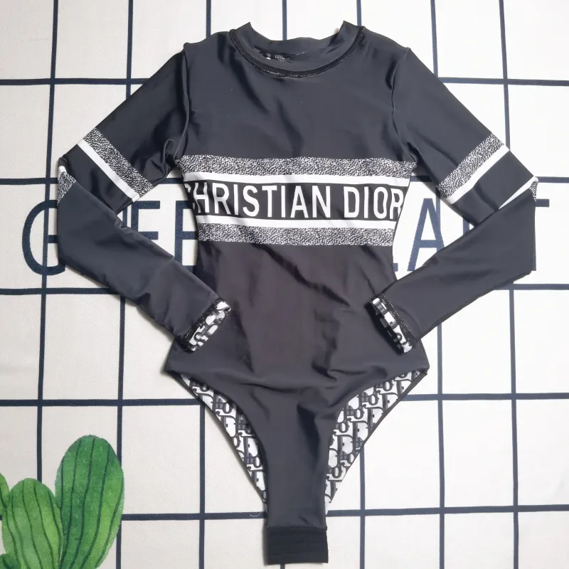 DIOR Black Digital Print One Piece DOT Backless Spandex/Polyester Printed Sunmmer Female Adult Holiday