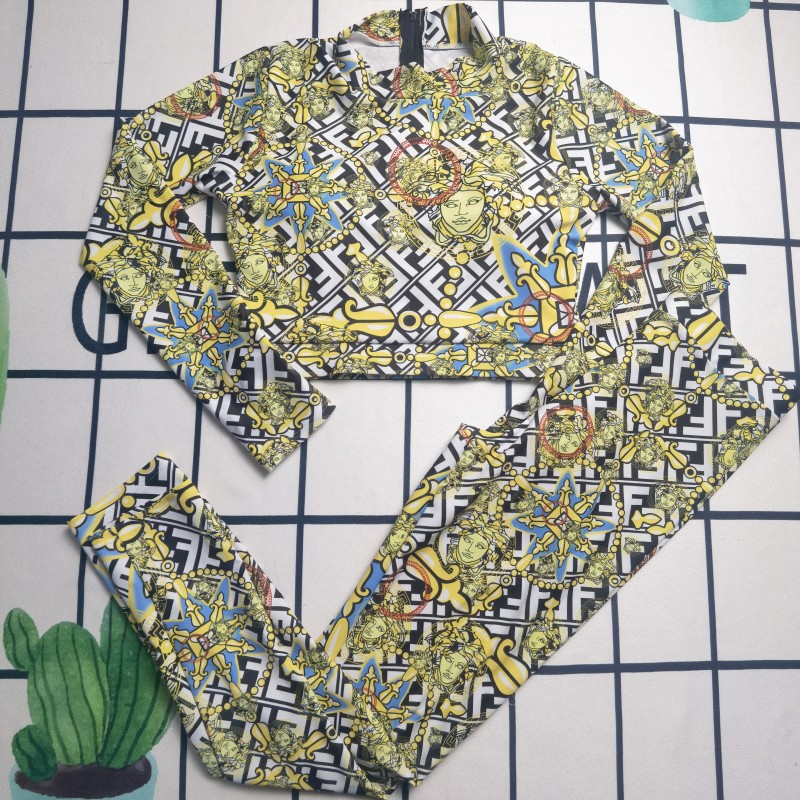 FENDI Yellow Digital Print One Piece DOT Backless Spandex/Polyester Printed Sunmmer Female Adult Holiday