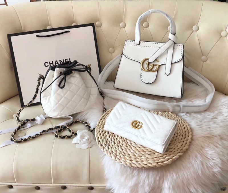 GUCCI White Fashion Letter Zipper & Hasp Letter Genuine Leather Women's Handbags Clutches Wallet Combination Bags
