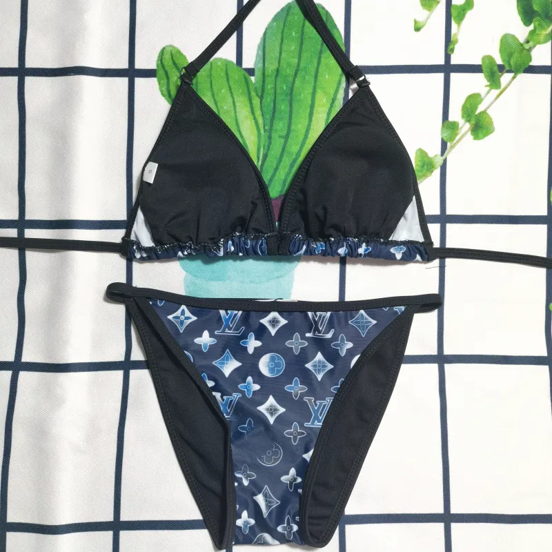 LOUIS VUITTON LV Blue Digital Print One Piece DOT Backless Spandex/Polyester Printed Sunmmer Female Adult Holiday