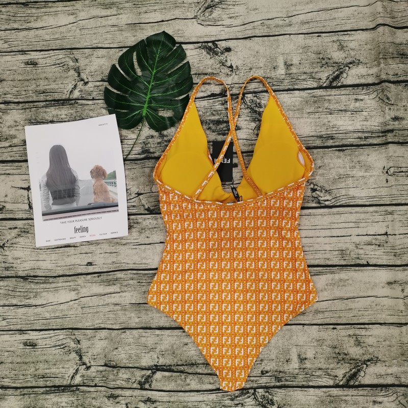 FENDI Yellow Digital Print One Piece DOT Backless Spandex/Polyester Printed Sunmmer Female Adult Holiday