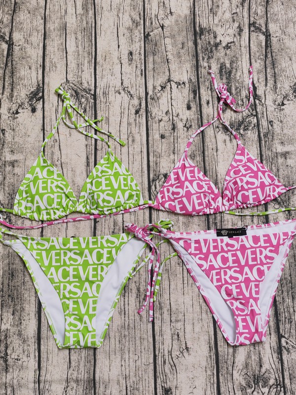 VERSACE Pink Digital Print One Piece DOT Backless Spandex/Polyester Printed Sunmmer Female Adult Holiday