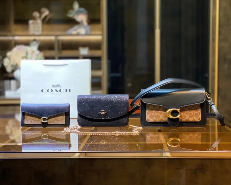 COACH Black Fashion Lichee Zipper & Hasp letter Genuine Leather Women's Handbags Clutches Wallet Combination Bags