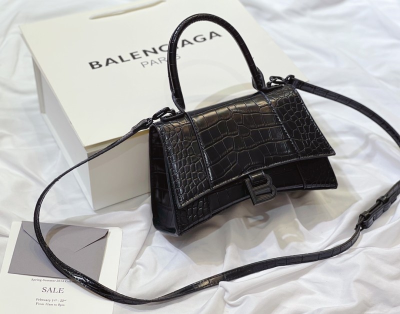 BALENCIAGA Black Fashion Alligator Zipper Letter Genuine Leather Women's Handbags Hourglass Bags Wallet Combination Bags