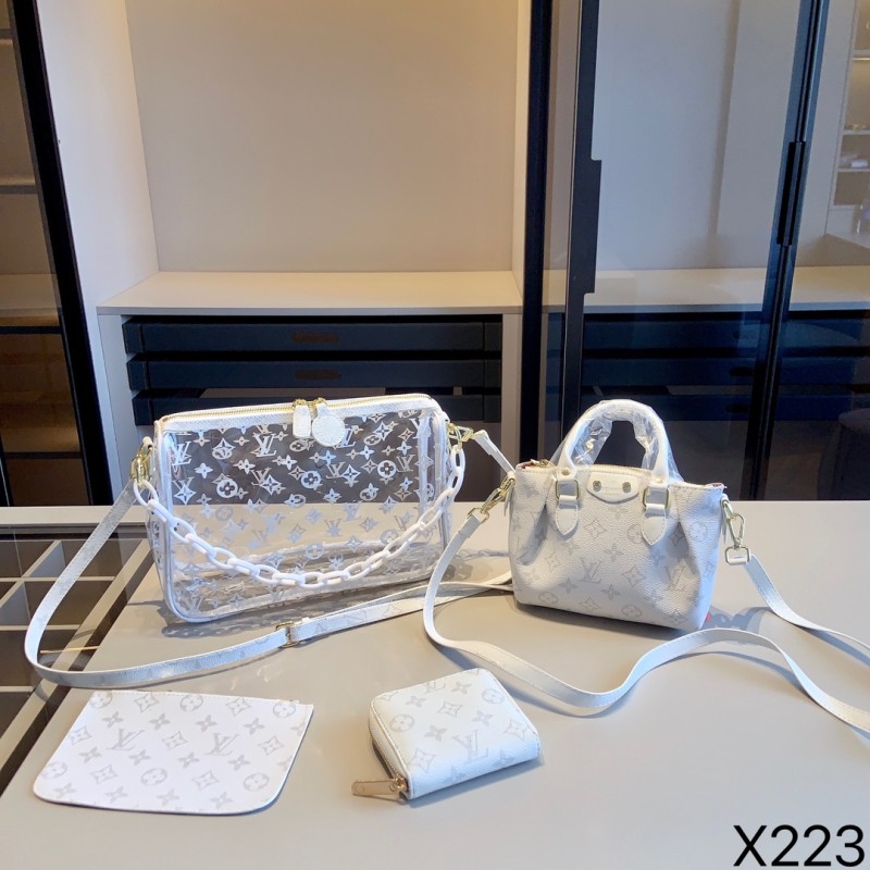 LOUIS VUITTON White Lady Letter Zipper Letter Genuine Leather Women's Handbags Shoulder Bags Wallet Combination Packages