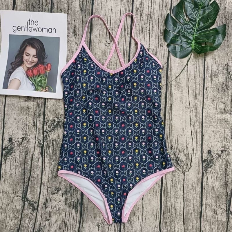 GUCCI Blue Digital Print One Piece DOT Backless Spandex/Polyester Printed Sunmmer Female Adult Holiday