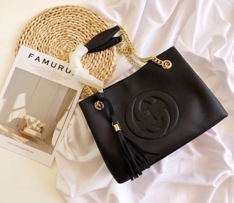 GUCCI Black Fashion Letter Zipper & Hasp Letter Genuine Leather Women's Handbags Tote Bags Wallet Combination Bags