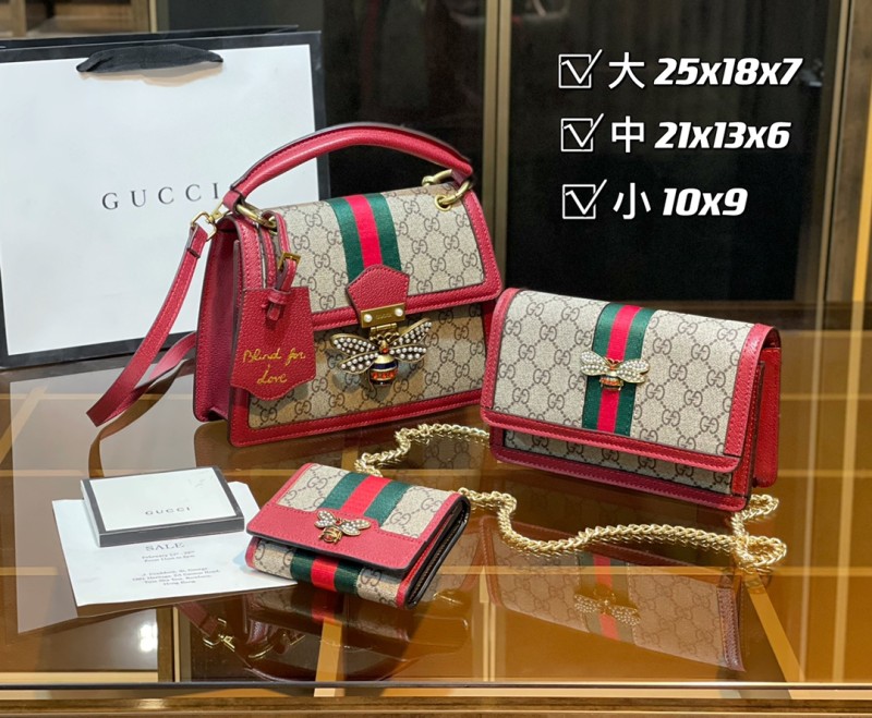 GUCCI Red Fashion Letter Zipper & Hasp Letter Genuine Leather Women's Handbags Clutches Wallet Combination Bags